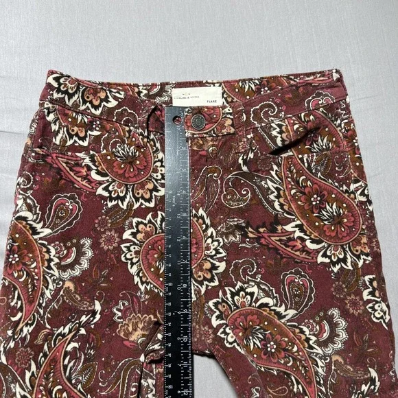 Sterling & Stitch‎ Flare Pants Womens 27x32.5 Brown Paisley Corduroy Boho Retro - Picture 13 of 16